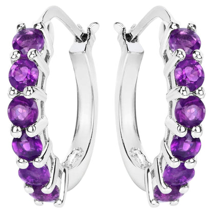 Amethyst Hoop Earrings 1.18 Carats Sterling Silver