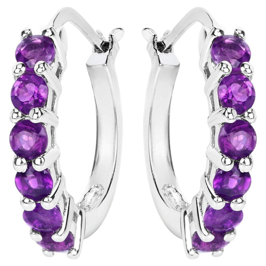 Amethyst Hoop Earrings 1.18 Carats Sterling Silver