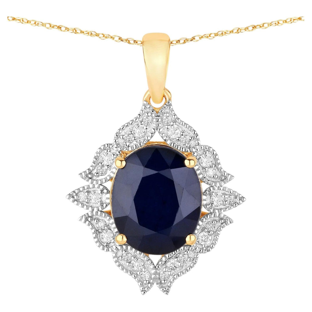 Blue Sapphire Pendant With Diamonds 6.4 Carats 14K Yellow Gold
