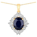 Blue Sapphire Pendant With Diamonds 6.4 Carats 14K Yellow Gold