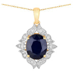 Blue Sapphire Pendant With Diamonds 6.4 Carats 14K Yellow Gold