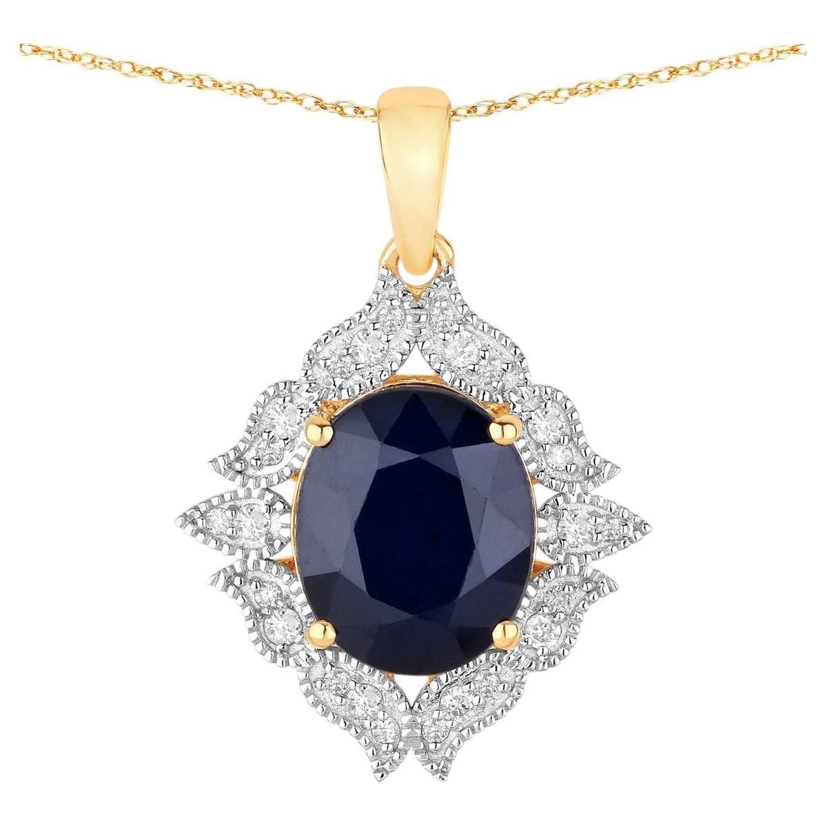 Blue Sapphire Pendant With Diamonds 6.4 Carats 14K Yellow Gold