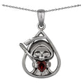 Garnet Reaper Skull Pendant 0.3 Carats Sterling Silver