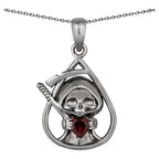 Garnet Reaper Skull Pendant 0.3 Carats Sterling Silver
