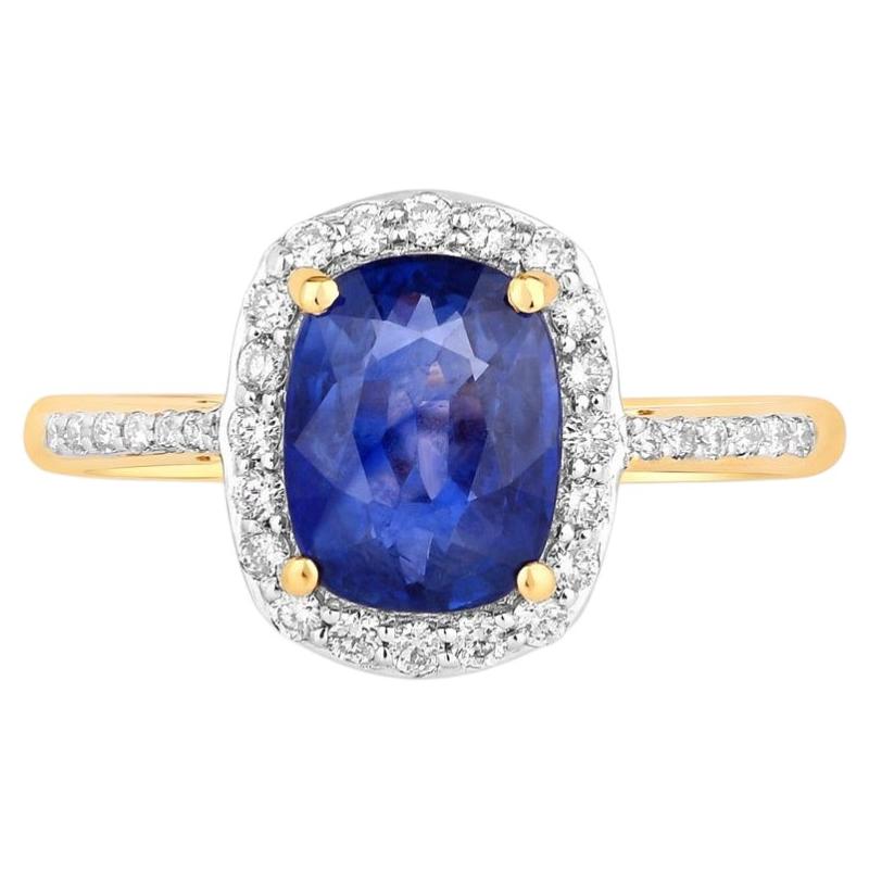 Blue Sapphire Ring With Diamonds 2.32 Carats 18K Yellow Gold