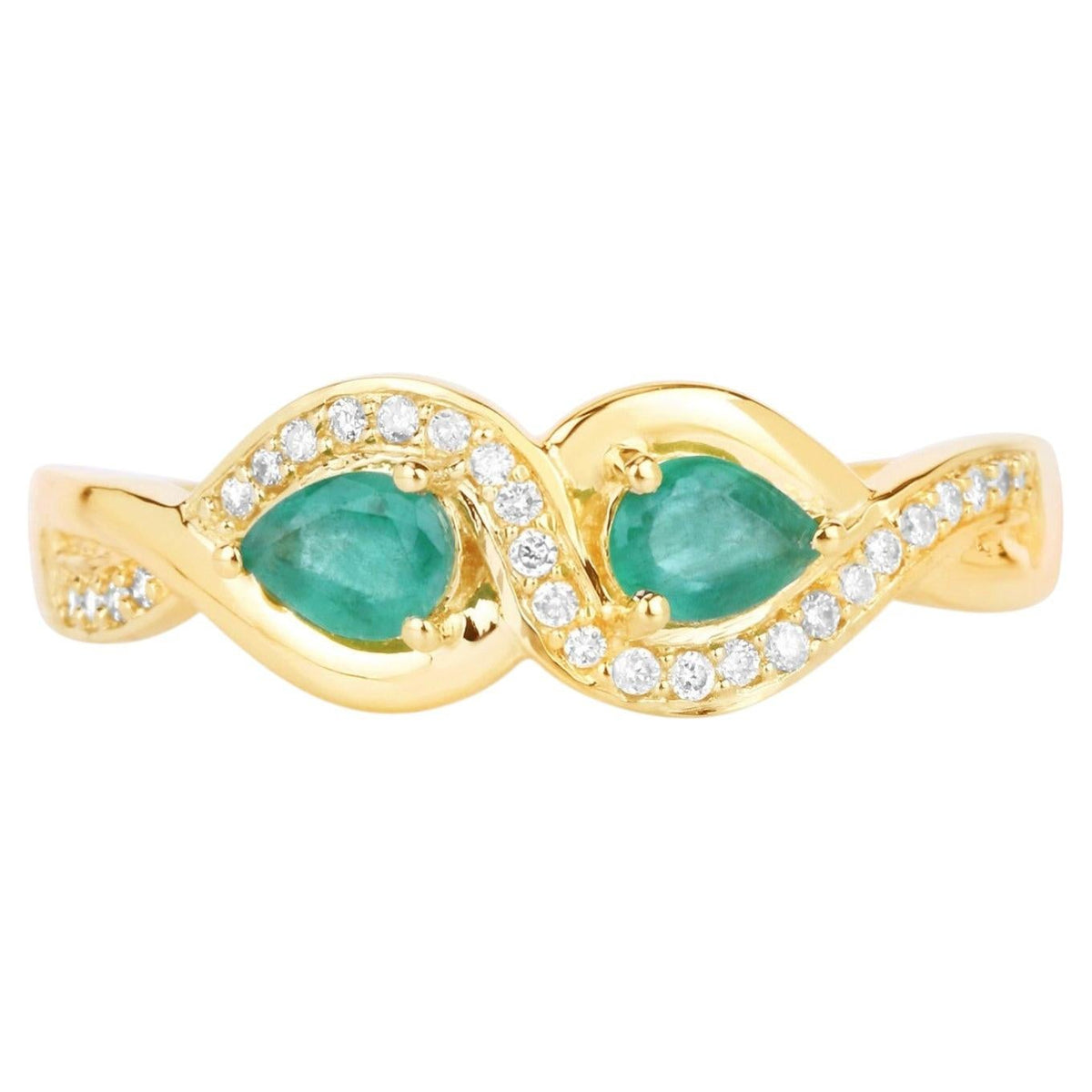 Zambian Emerald Infinity Ring With Diamonds 0.32 Carats 14K Yellow Gold
