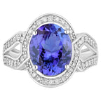 Tanzanite Ring With Diamonds 4.16 Carats 14K White Gold