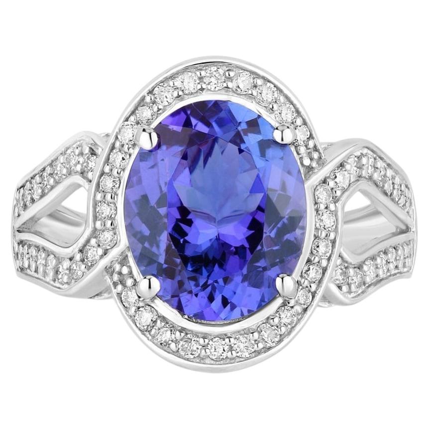 Tanzanite Ring With Diamonds 4.16 Carats 14K White Gold