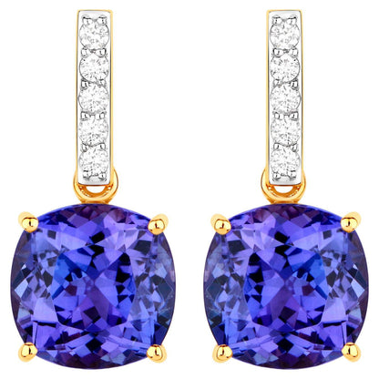 Tanzanite Dangle Earrings Diamond Setting 5.65 Carats 14K Yellow Gold