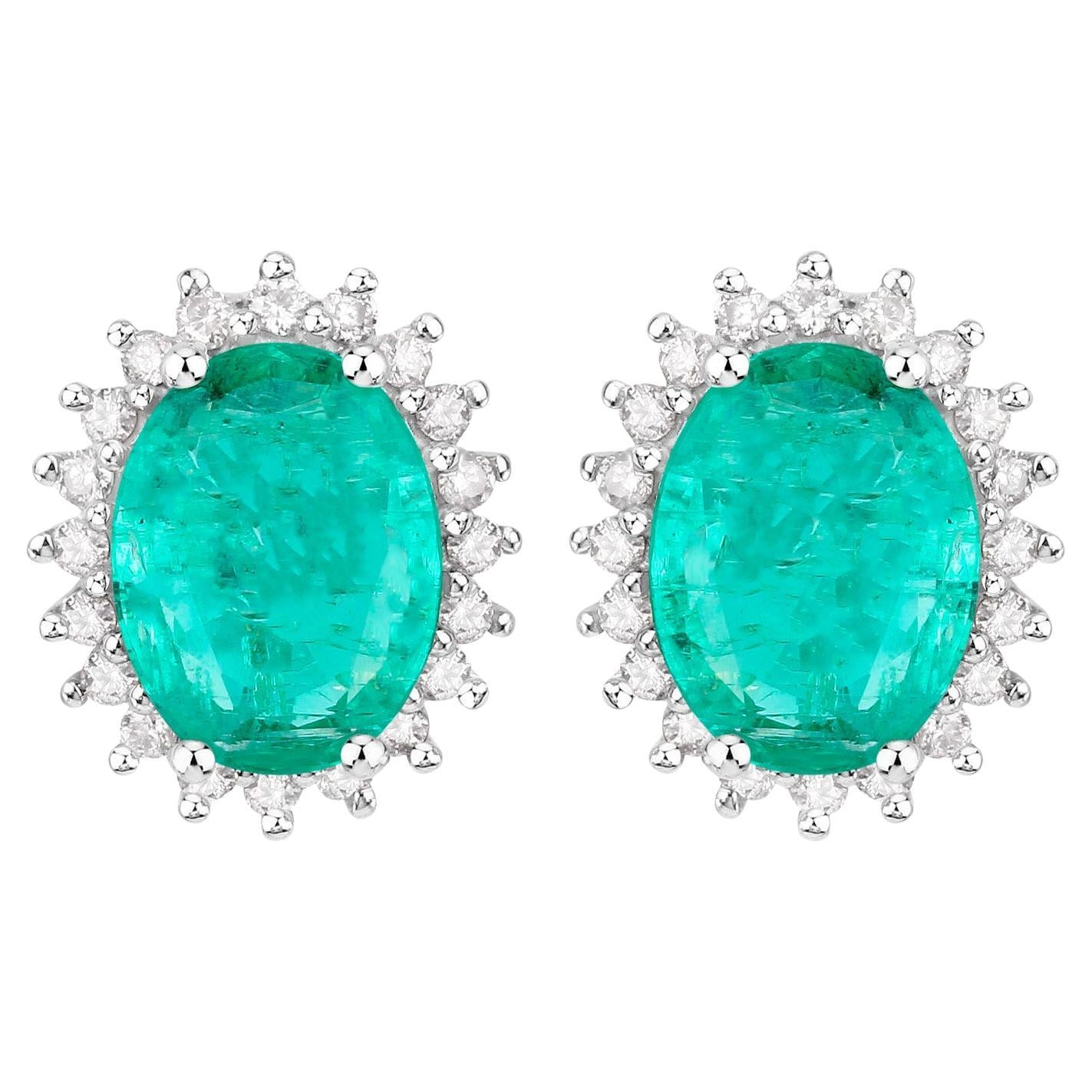 Zambian Emerald Earrings Diamonds 2.65 Carats 14K White Gold
