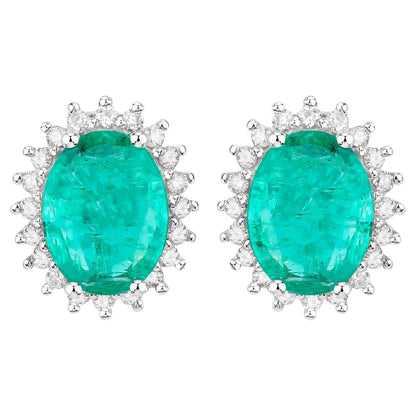 Zambian Emerald Earrings Diamonds 2.65 Carats 14K White Gold
