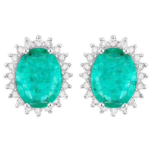 Zambian Emerald Earrings Diamonds 2.65 Carats 14K White Gold