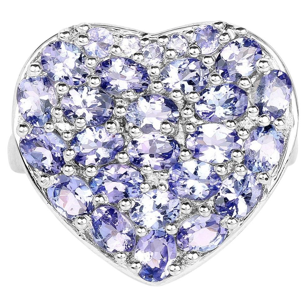 Tanzanite Heart Ring 3.88 Carats Sterling Silver