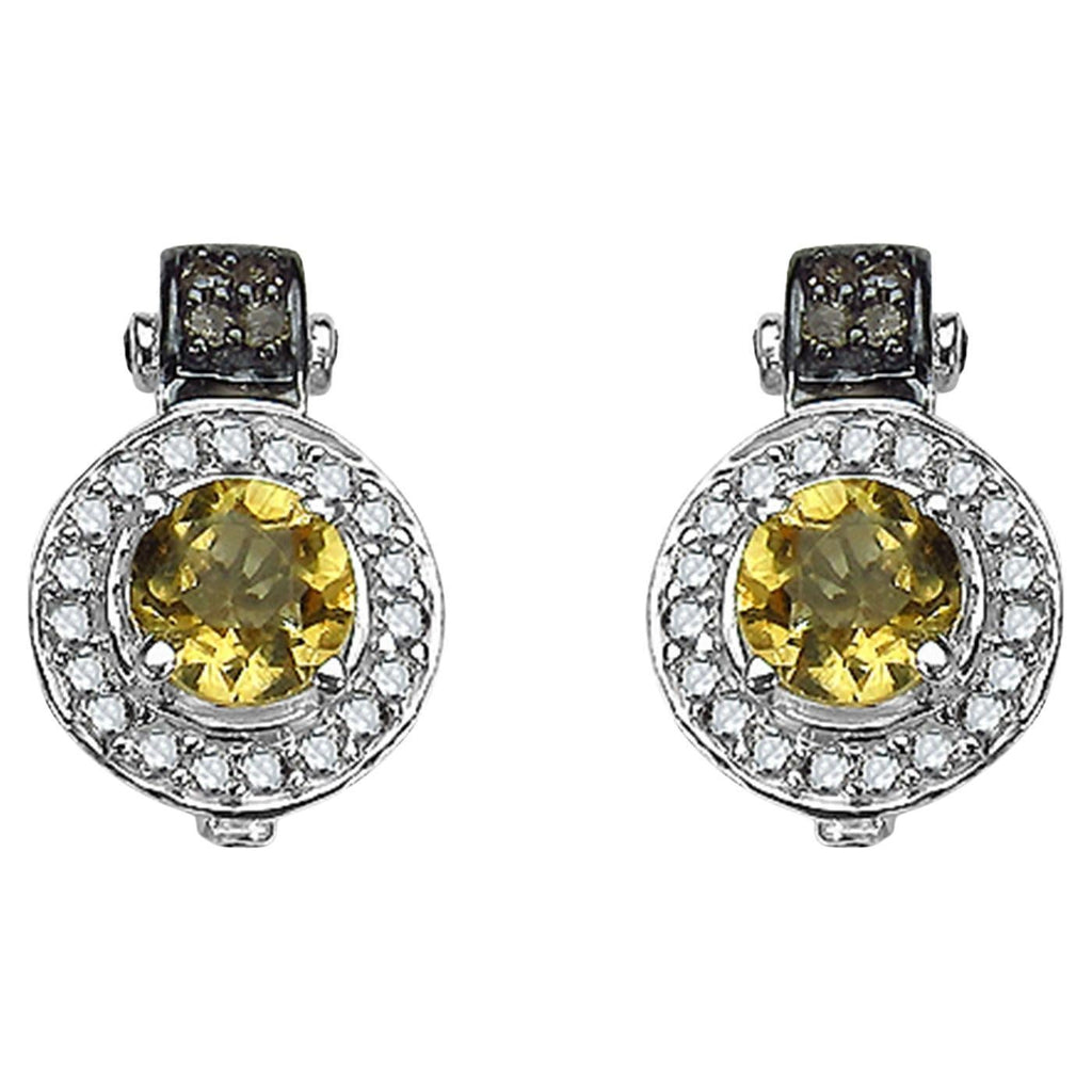 Citrine Earrings With Diamonds 1.14 Carats Sterling Silver