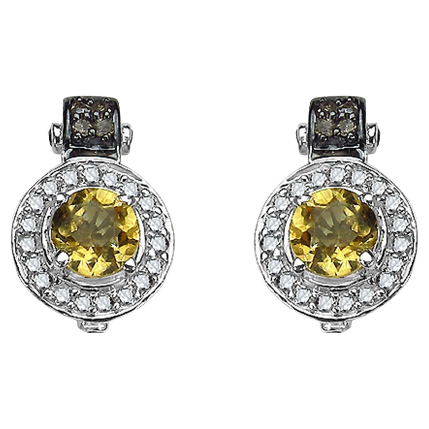 Citrine Earrings With Diamonds 1.14 Carats Sterling Silver