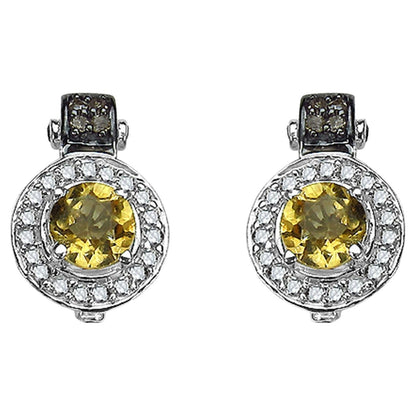 Citrine Earrings With Diamonds 1.14 Carats Sterling Silver