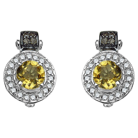 Citrine Earrings With Diamonds 1.14 Carats Sterling Silver