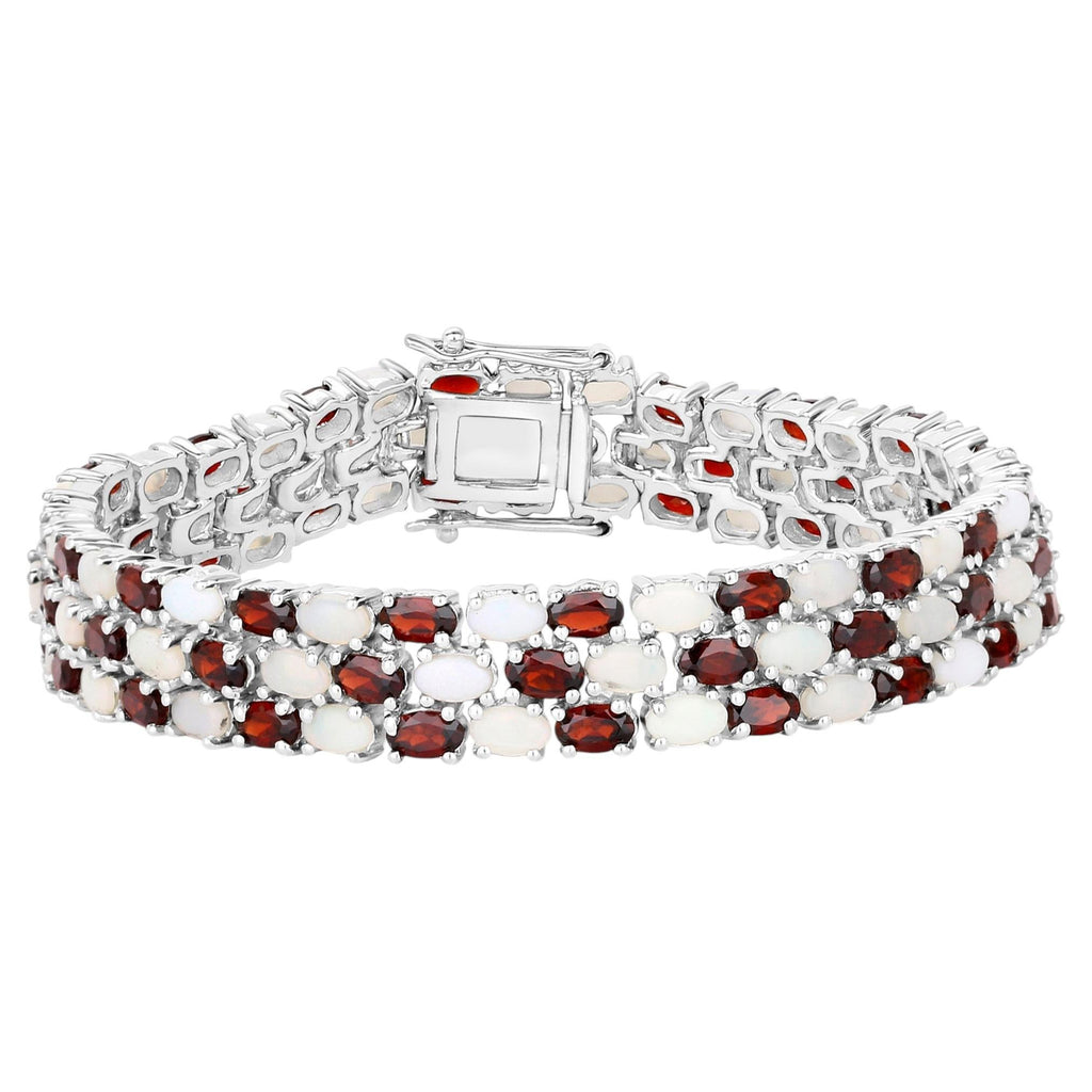 Garnet Tennis Bracelet With Opal 24 Carats Sterling Silver