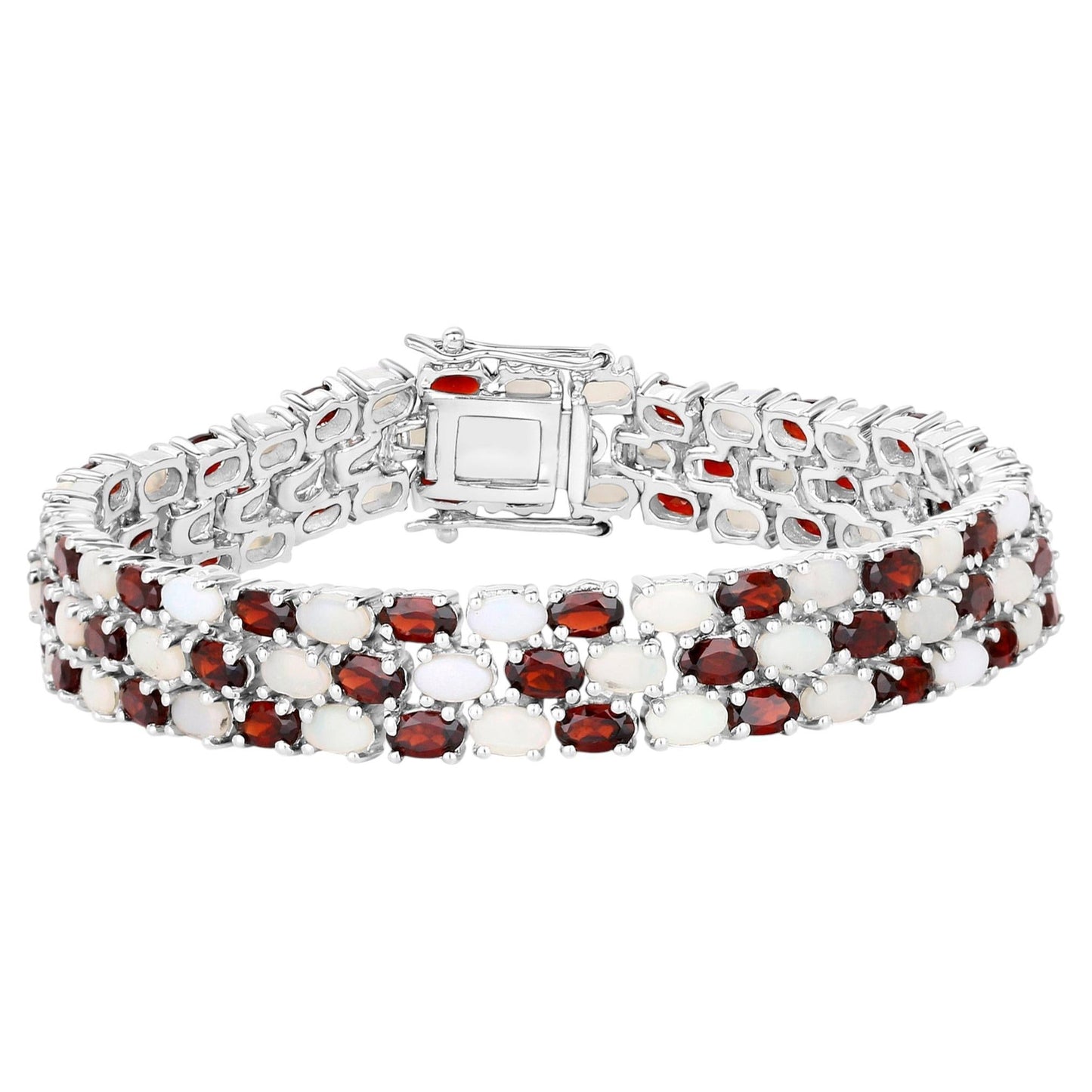 Garnet Tennis Bracelet With Opal 24 Carats Sterling Silver