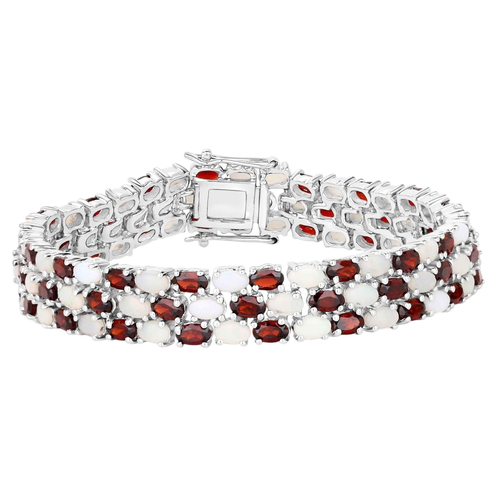Garnet Tennis Bracelet With Opal 24 Carats Sterling Silver