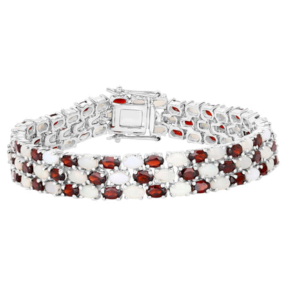 Garnet Tennis Bracelet With Opal 24 Carats Sterling Silver