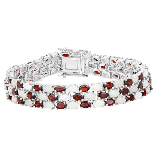 Garnet Tennis Bracelet With Opal 24 Carats Sterling Silver