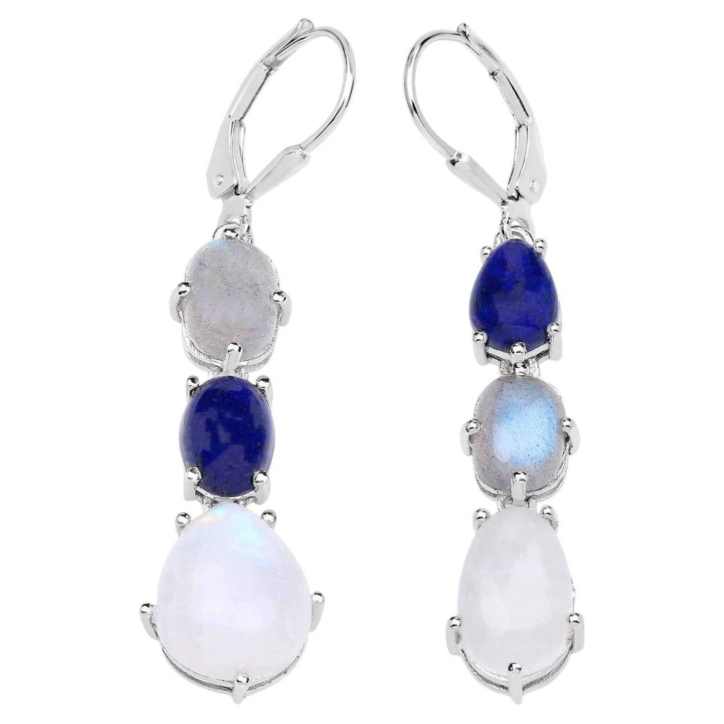 Lapis Lazuli Earrings Labradorite And Moonstone 10.1 Carats Sterling Silver