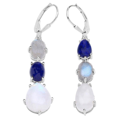 Lapis Lazuli Earrings Labradorite And Moonstone 10.1 Carats Sterling Silver