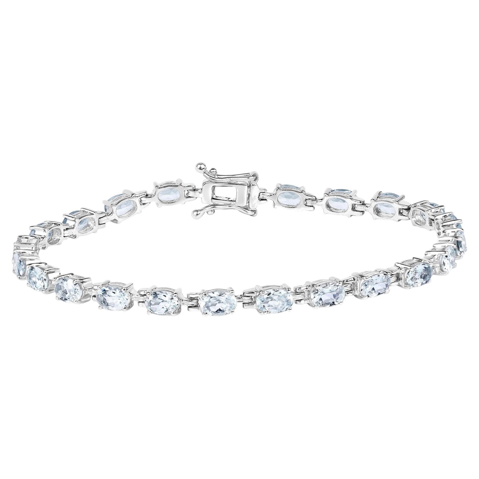 Aquamarine Tennis Bracelet 8.78 Carats Sterling Silver