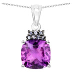 Amethyst Pendant With Natural Tanzanite 6.08 Carats Sterling Silver