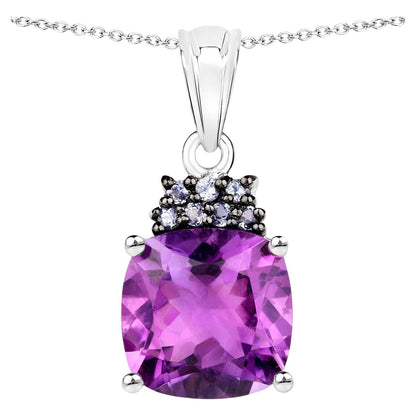 Amethyst Pendant With Natural Tanzanite 6.08 Carats Sterling Silver