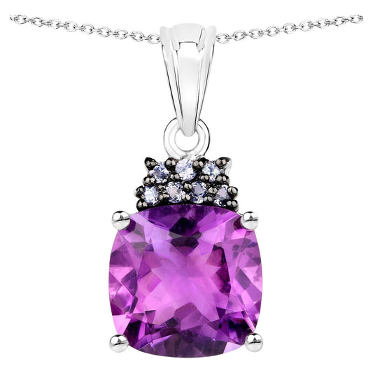 Amethyst Pendant With Natural Tanzanite 6.08 Carats Sterling Silver