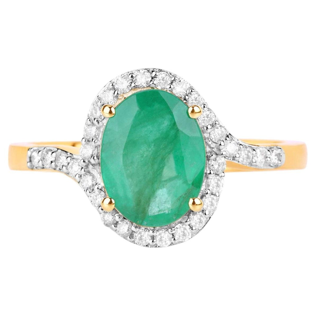 Zambian Emerald Ring With Diamonds 1.88 Carats 14K Yellow Gold