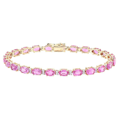 Pink Sapphire Bracelet Diamonds 14.3 Carats 14K Yellow Gold