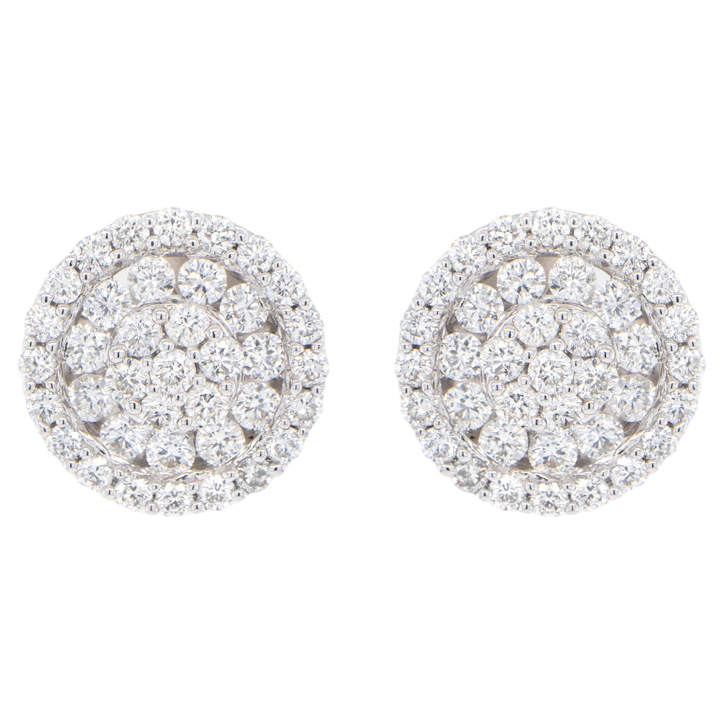 Diamond Stud Cluster Earrings 3.64 Carats 18K White Gold