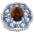 Brown Tourmaline Ring With Aquamarine 6.34 Carats Sterling Silver