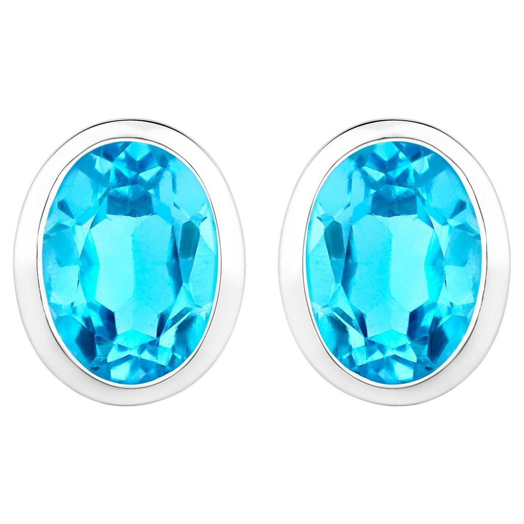 Swiss Blue Topaz Earrings 4 Carats Bezel Set Sterling Silver