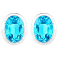Swiss Blue Topaz Earrings 4 Carats Bezel Set Sterling Silver