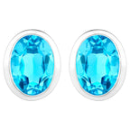Swiss Blue Topaz Earrings 4 Carats Bezel Set Sterling Silver