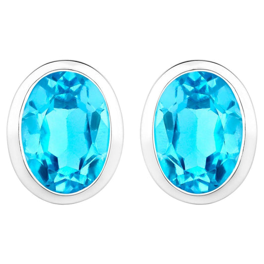 Swiss Blue Topaz Earrings 4 Carats Bezel Set Sterling Silver