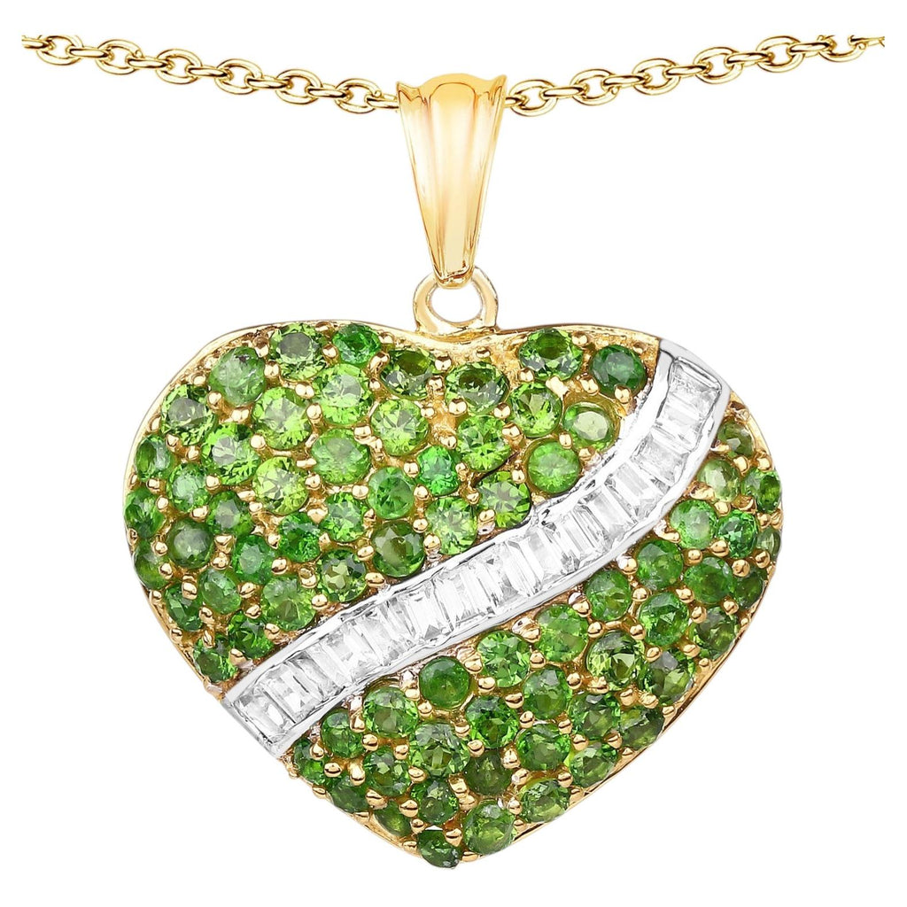 Chrome Diopside Pendant With White Topaz 4.42 Carats Gold Plated Silver