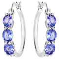 Natural Tanzanite Hoop Earrings With Diamonds 1.97 Carats Sterling Silver