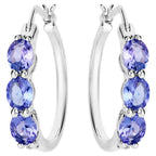Natural Tanzanite Hoop Earrings With Diamonds 1.97 Carats Sterling Silver