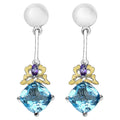 Blue Topaz Earrings With Amethyst 5.51 Carats Sterling Silver