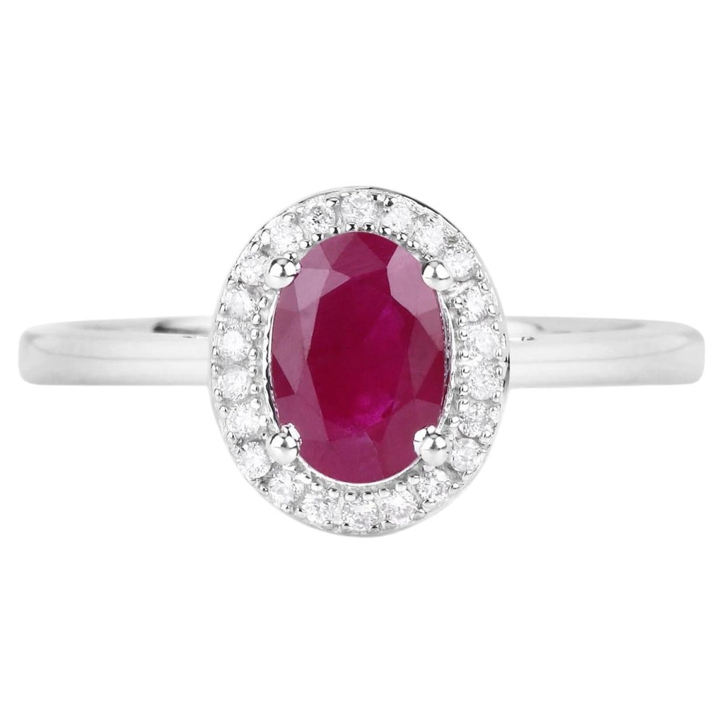 Ruby Ring With Diamonds 1.02 Carats 14K White Gold