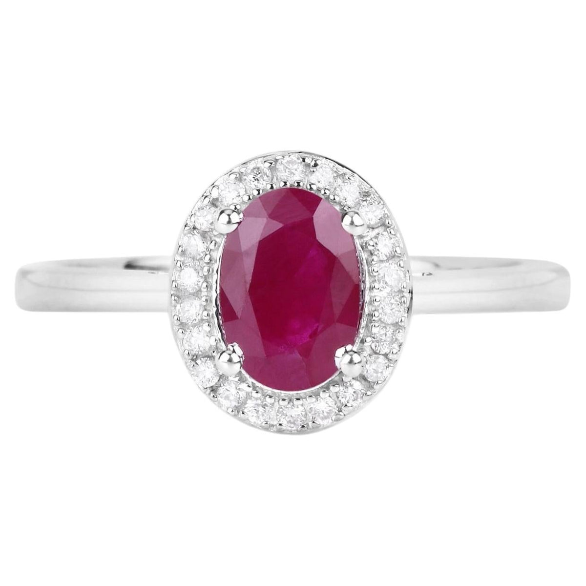 Ruby Ring With Diamonds 1.02 Carats 14K White Gold