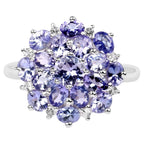 Tanzanite Flower Ring With White Topaz 3.32 Carats Sterling Silver