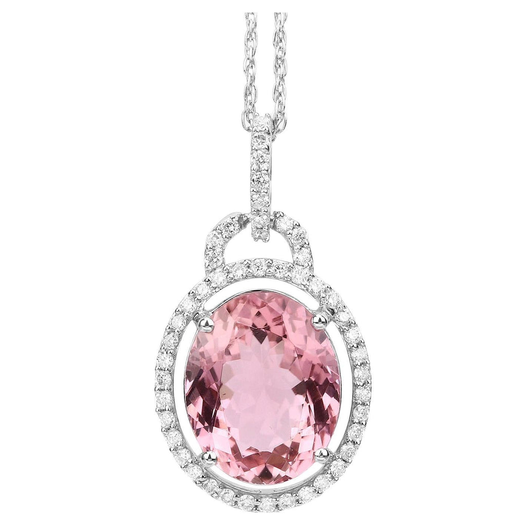 Natural Pink Tourmaline Pendant With Diamonds 3.88 Carats 14K White Gold
