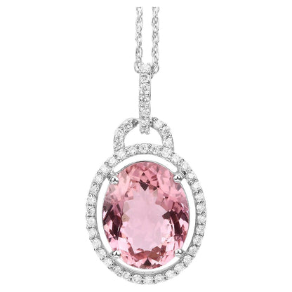 Natural Pink Tourmaline Pendant With Diamonds 3.88 Carats 14K White Gold