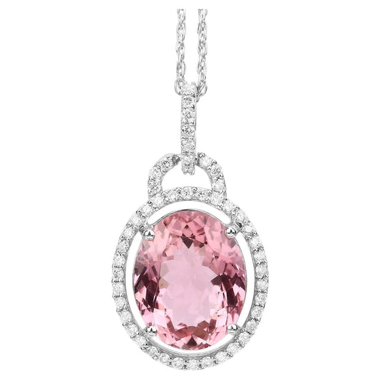 Natural Pink Tourmaline Pendant With Diamonds 3.88 Carats 14K White Gold
